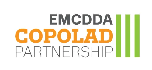 EMCDDA and COPOLAD partnership logo with 3 green vertical stripes on the right side